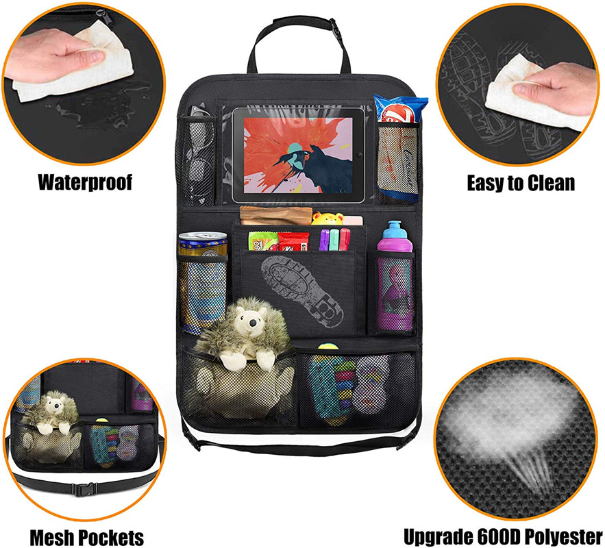 Oxford Fabric Material OEM Touch Screen Tablet Holder Kids Backseat Car Pocket Organizer