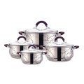 Set de utensilios de cocina de inducción violeta con tapa