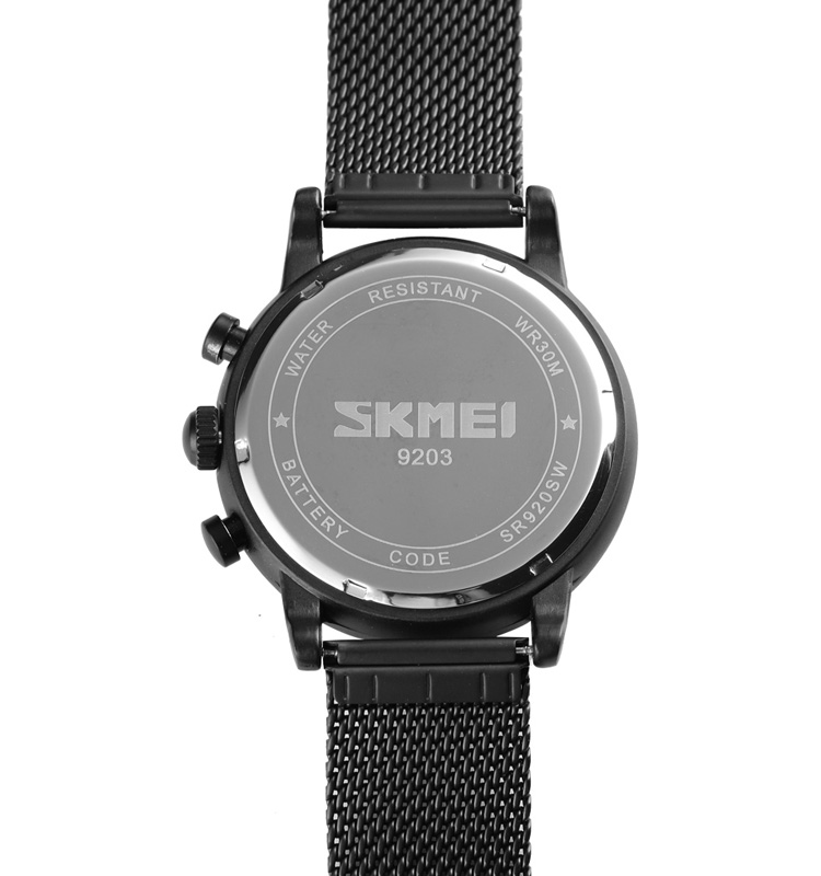 Brand your logo skmei 9203 stainless steel strap quartz men wristwatch waterproof 3ATM