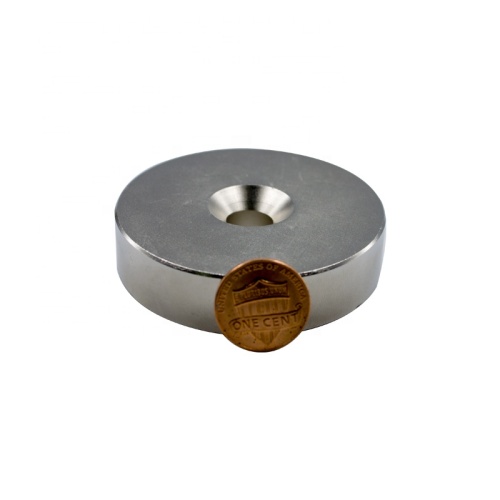 Round rare earth hard magnet with countersunk hole