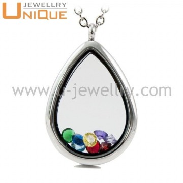 2015 fashion teardrop shaped floating glass lockets wholesale, living pendant