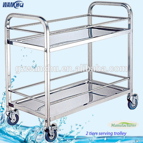Factory Sales Stainless Steel Tea Serving Cart Trolley/Double Layers Drink Cart/Beverage Cart for Restaurant