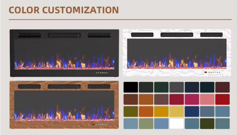 Electric Fireplace in-Wall Recessed and Wall Mounted 1500W Fireplace Heater and Linear Fireplace with Timer Multi color Flames
