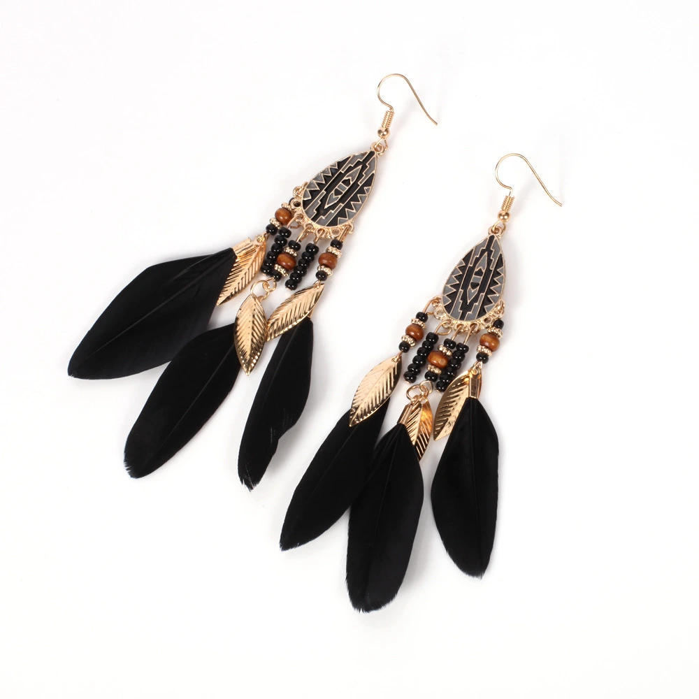 Leaf Pendant Feather Earrings