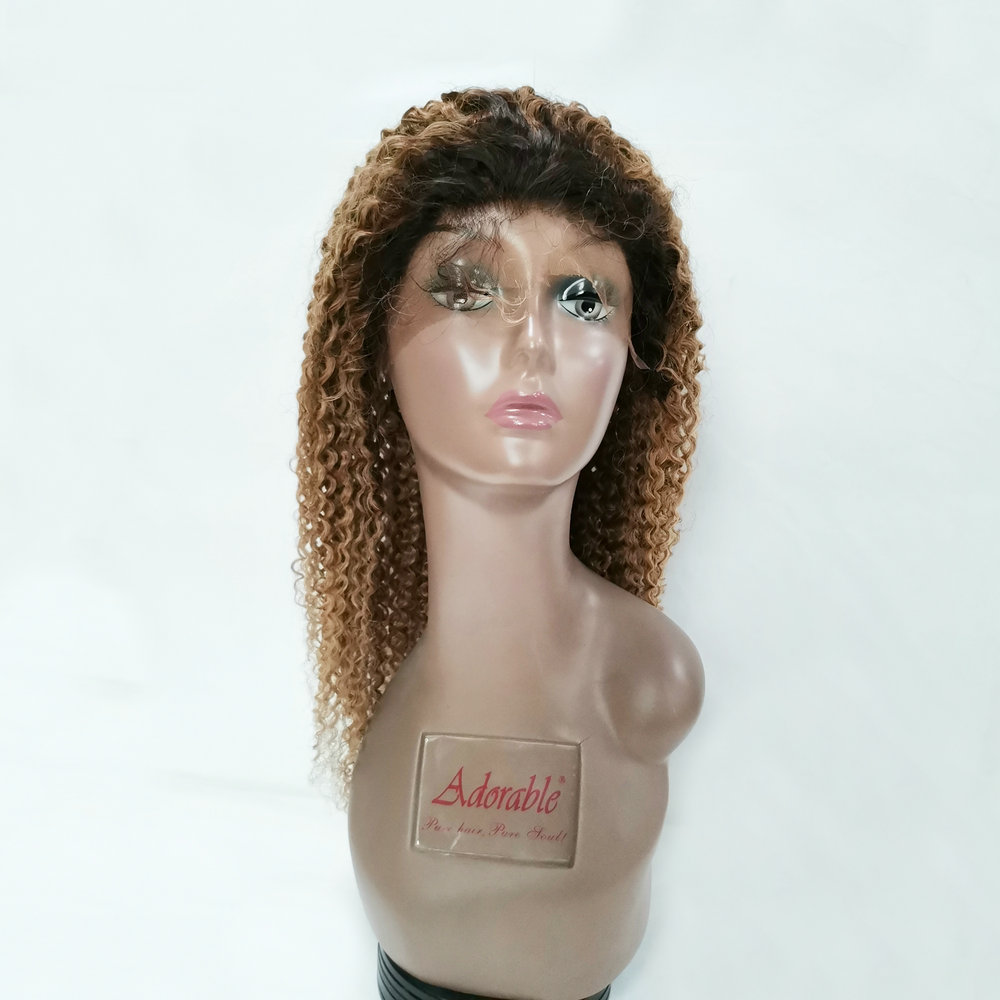 Afro human hair lace front wigs two tone color kinky curly human hair wigs