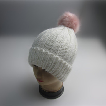 Groothandel Pink Pompom Rib Knit Toque