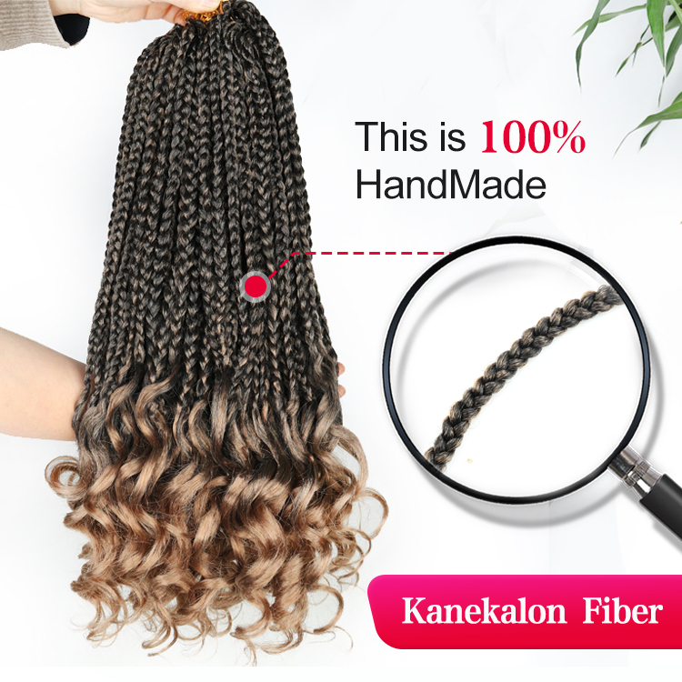 Julianna 14 18 24 Inch Ombre Black Brown Crochet Braids Synthetic Braiding Hair Extensions Box Braids With Curly End