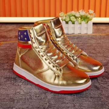 Customizable New Trumps 'Never Surrender' Gold High Top Sneakers: Luxury Designer Walking Style Shoes with Full Customization Options