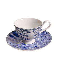 European Retro Blue Flower Ceramic Tea Cup and Saucer Porcelain Latte Coffee Cup and Dish Set
