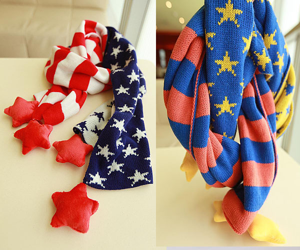 Acrylic Knitted Us Flag Star Jacquard Hat and Scarf