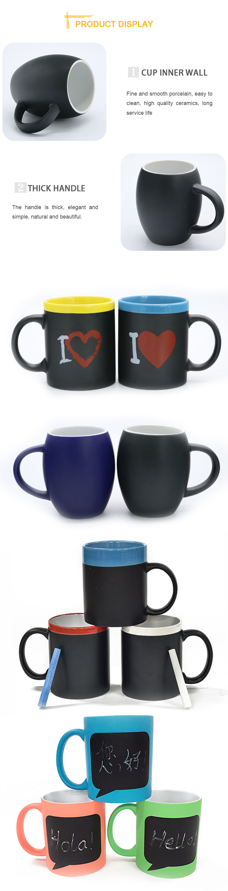 High grade inner red outside matte black ceramic chalk mug