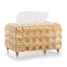 Hand-made Gold Silver Metal Crystal Tissue Box