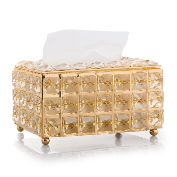 Hand-made Gold Silver Metal Crystal Tissue Box