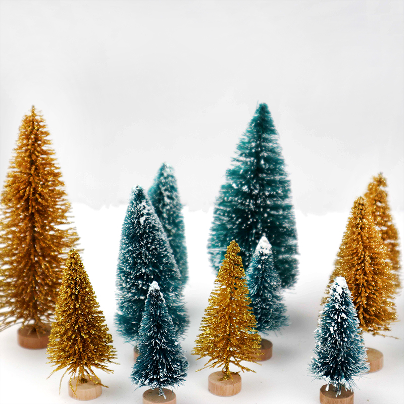 8pcs/set Artificial Mini Christmas Tree Snow Frost Small Pine Tree DIY Crafts Desktop Decoration Christmas Decoration Ornaments