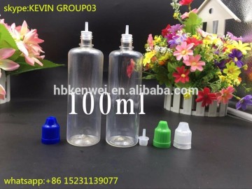 tall thin bottle 100ml PET liquid bottle with child safety cap and long thin tip