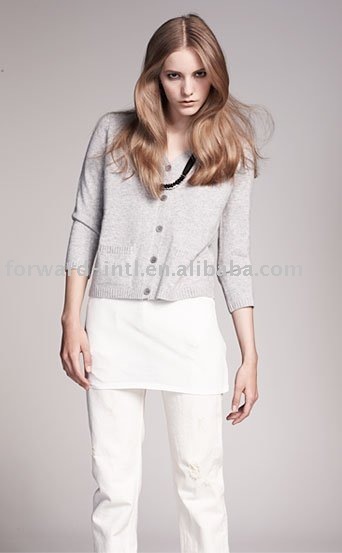 LADIES' CASHMERE/WOOL SHORT CARDIGAN