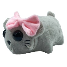 Big Eyes Pink Bow Sad Hamster Plush Toy with Built-in Meme Button
