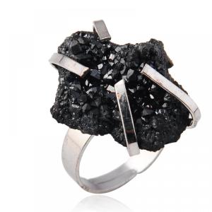 Кольца женские из натурального черного камня Drusy Crystal