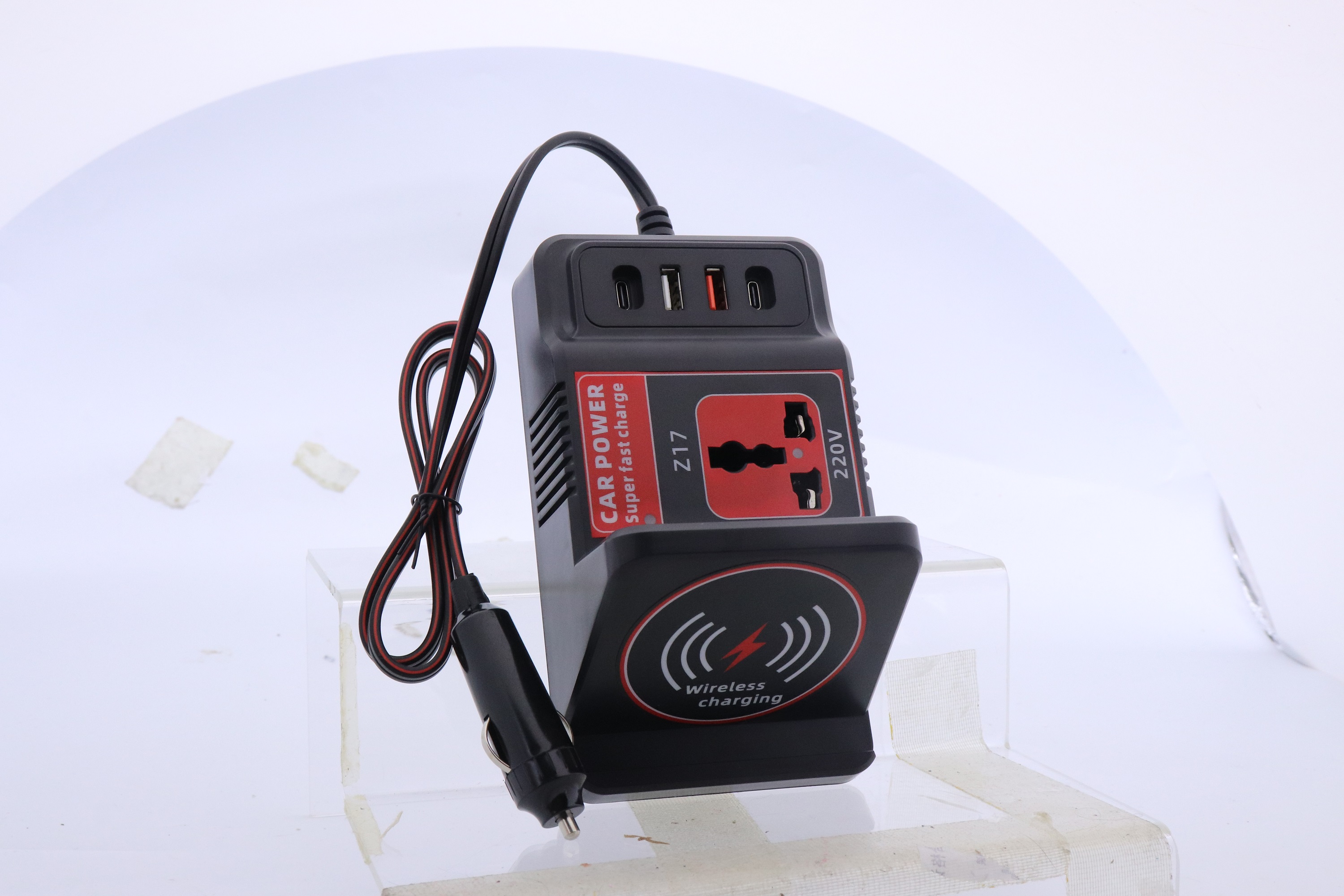 عاكس شحن لاسلكي للسيارة بقدرة 100 وات، شحن سريع 220 فولت QC