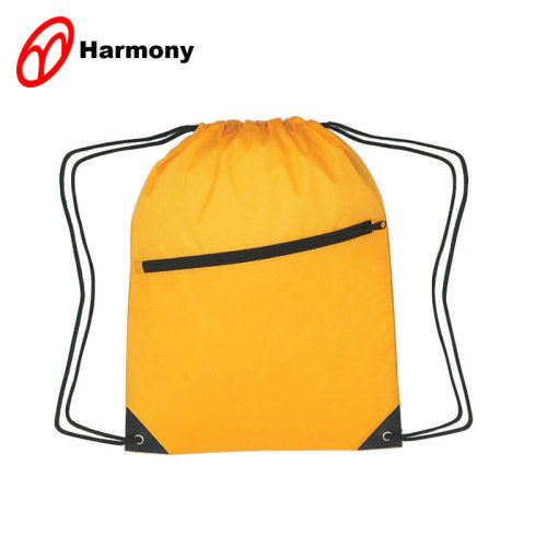 Promotional yellow 210T blank cheap drawstring bag