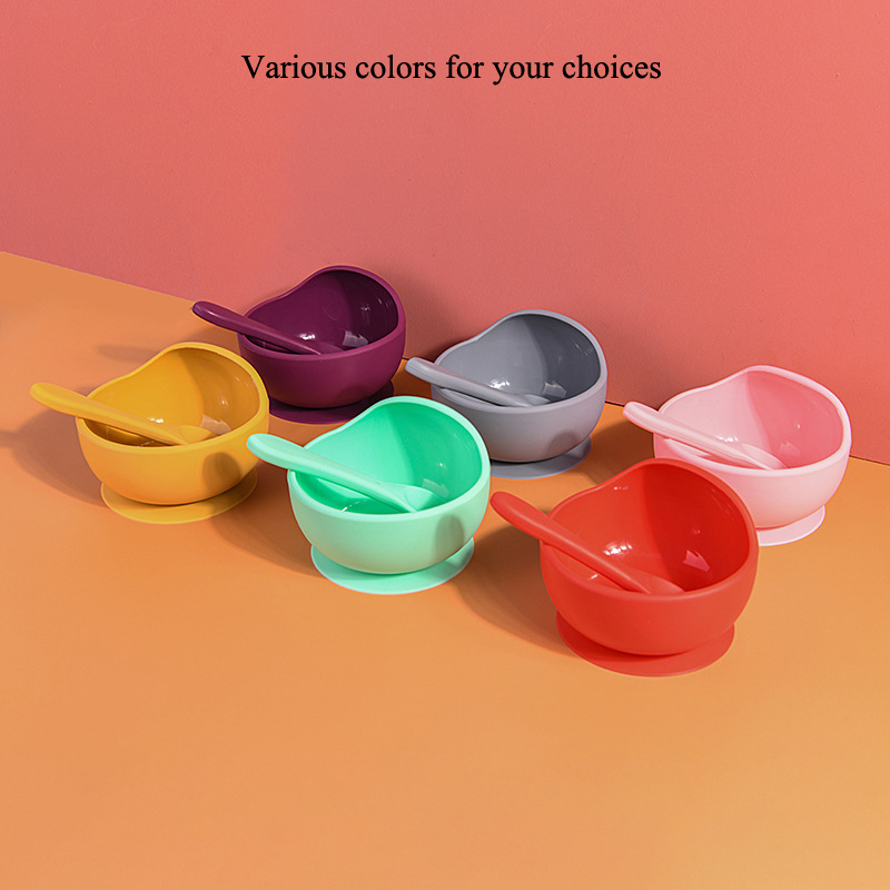 Manufacturer Wholesale Food Grade Bpa Free Kids Feeding Set Spoon With Waterproof Rubber Weaning Baby Suction Silicone Bowl