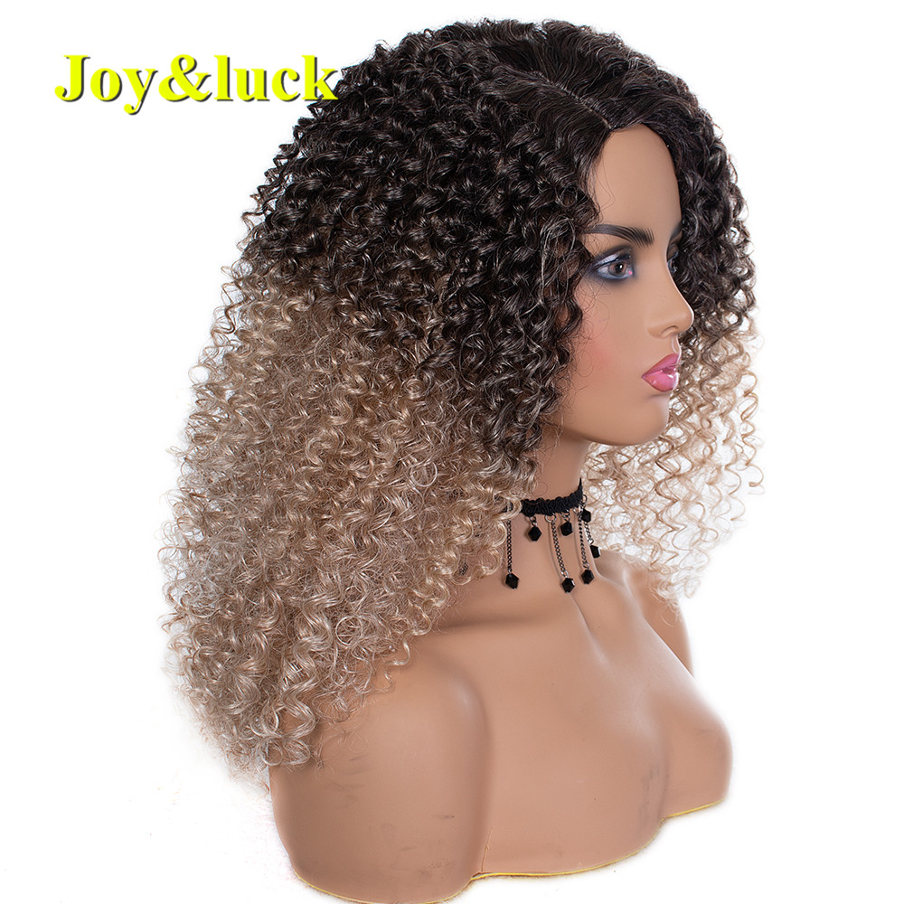 Long Afro Kinky Curly Wigs For Black Women  Black Ombre Blonde Color Natural And Soft Synthetic Hair Wig