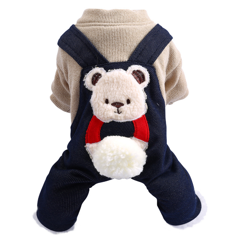 Pet Dog Cat Autumn Winter New Warm Thick Cotton Coat Hug Bear Four-legged Coat Teddy Clothing