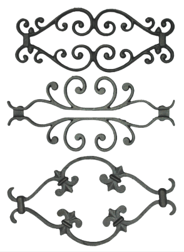 Decorative wrought iron railing components