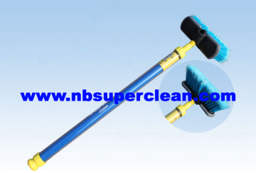 Telescopic plastic water flow through car wash brush