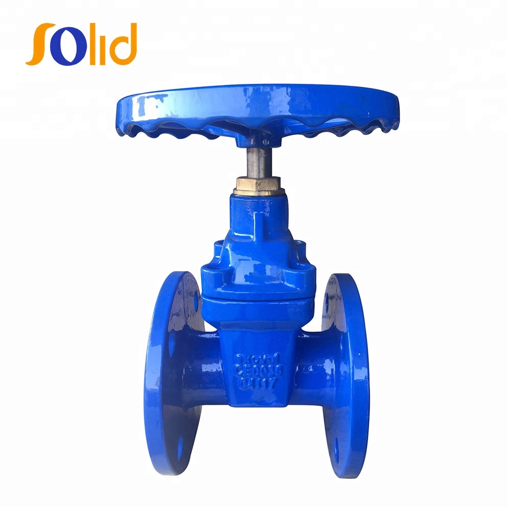 DIN3302-F4 PN16 Cast Iron Resilient Seated Flanged DI Gate Valve NRS Blue FBE Coating Gate Valve