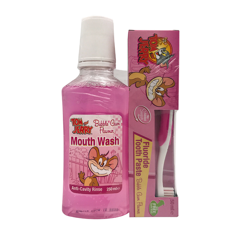 Conjunto de anti-cárie para limpeza infantil de enxaguatório bucal com escova de dentes