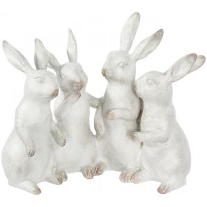 Figures de quatuor de lapin en polyresine blanchie à la chaux