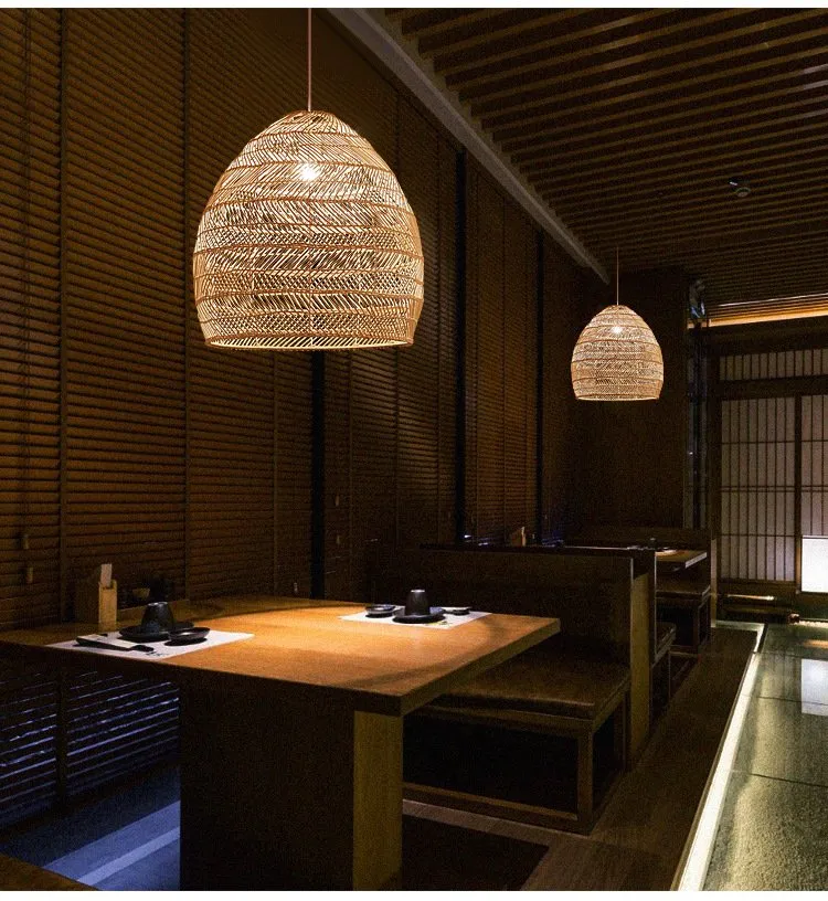 Stylish Japanese Rattan Ceiling Light with Sturdy Black Frame