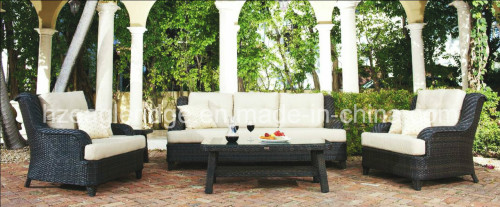 Outdoor Garden Rattan Furniture Tahiti 5PCS King Sofa Set Black Wicker