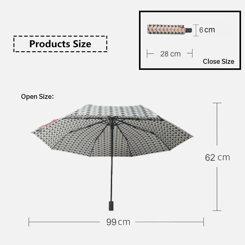 Triangular Pattern Pongee Fabric Manual Open Three -Folding Umbrella with Customized
