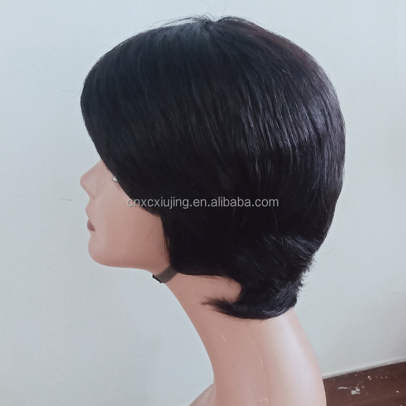 REINE Short Human Hair Wigs Pixie Cut Straight Remy Brazilian Hair for Black Women Machine Made  Cheap Glueless Wig