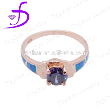 china suppiler rings Rose gold ring with opal and tanzanite stone