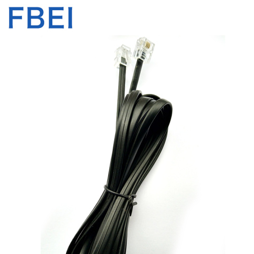 Kabel telefon 6P4C hitam RJ11 kabel rata telefon