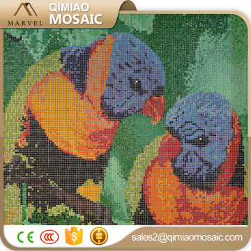 Vivid Love Parrot Glass Mosaic Tile Wall Mural Decorated Home