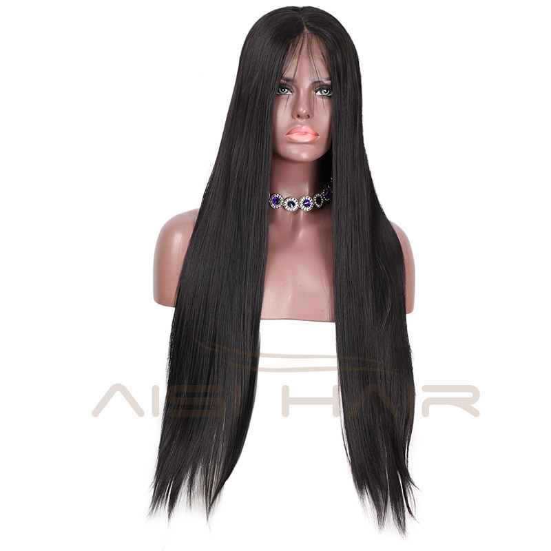 Aisi Hair Wholesale Long Silky Straight Black Synthetic Lace Front Wigs With Baby Hair For Women Heat Resistant Fiber