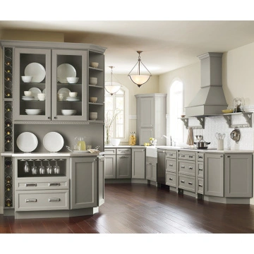 الصين المطبخ شاكر رمادي الصلبة الخشب وحدات مجلس الوزراء المصنعين