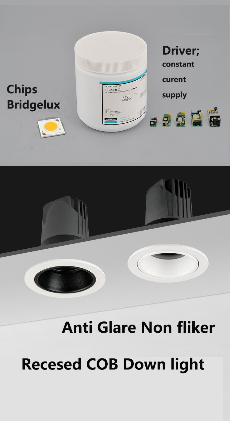 HSONG  10w No Fliker Recessed-COB-AC100-240V-Anti-Glare  Downlight led