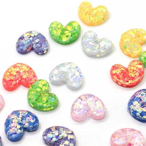 Glänzende herzförmige flache Rückseite Harz Kawaii Cabochons Charms Schleim Charm Dekoration Craft Ornamente