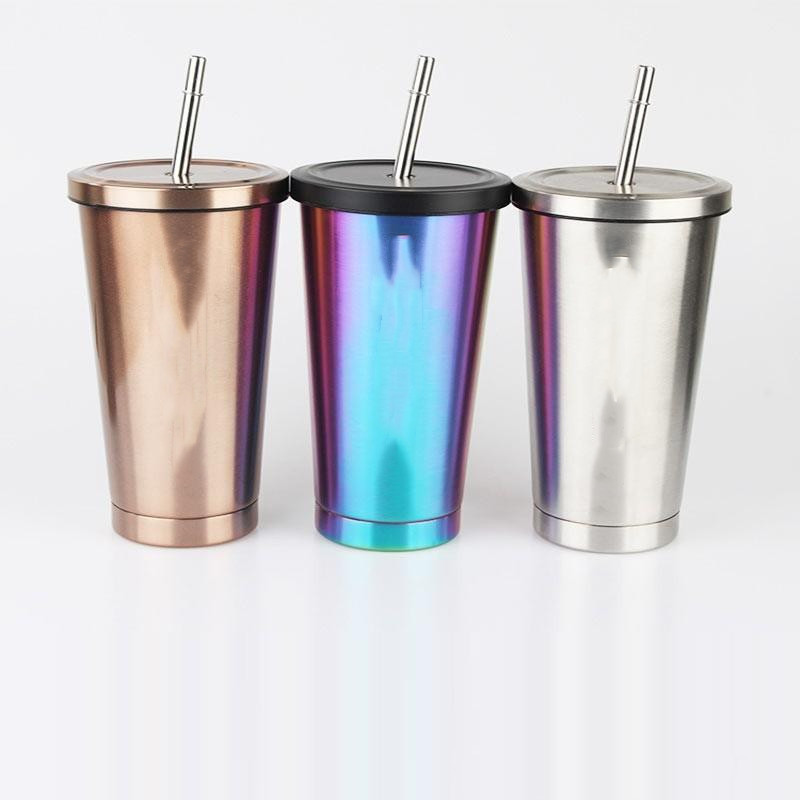 Various Coffee Cup of 500ml Diamond Shape Stainless Steel Coffee Mugs with lid and Straw