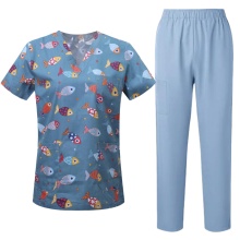 Custom Printed Nurse Scrub Sets with Cotton Fabric for Hospital Uniforms