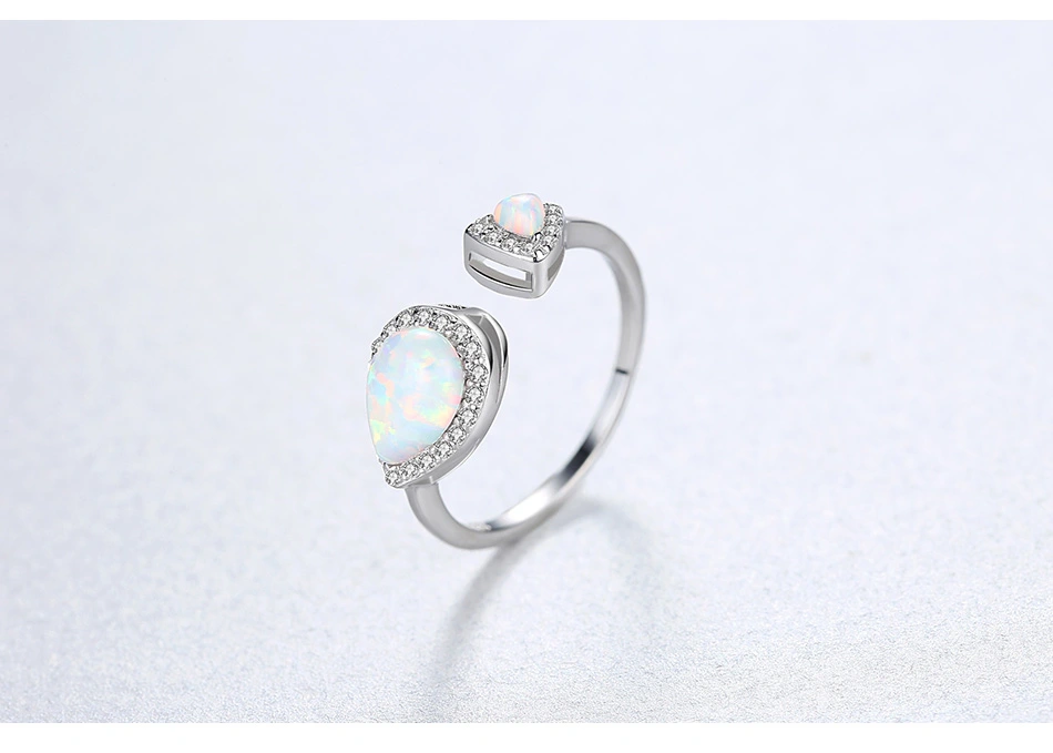 Luxury S925 Silver CZ Water Drop Fire Opal Open Rings