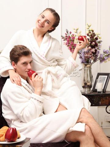 5 Star Hotel Luxury 100% Cotton Velour Bathrobe With Flower Embroidery