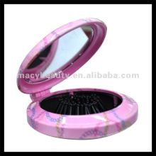 Magic pop up circle hair Brush With Mirror Set