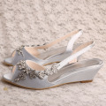 Silver Wedge Bridesmaid Shoes Sandaler Peep Toe