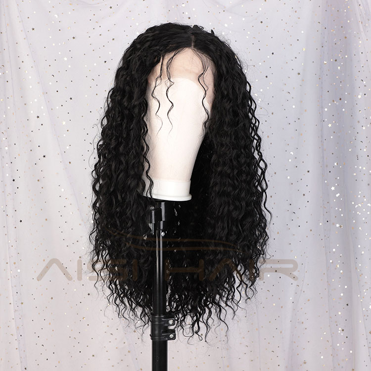 Aisi Hair Afro Curly Long Wavy Natural Black Swiss Lace Wig Afro Kinky Style Synthetic Lace Frontal Hair Wigs For Black Women